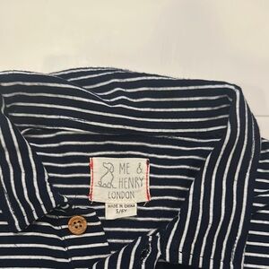 Blue and White Striped Polo Shirt with Woven Fabric